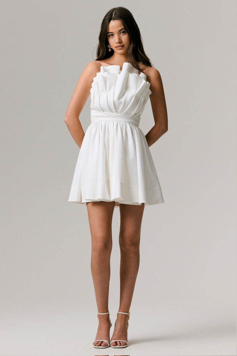 Distinguished White Asymmetric Ruffled Mini Dress  Club L London - USA