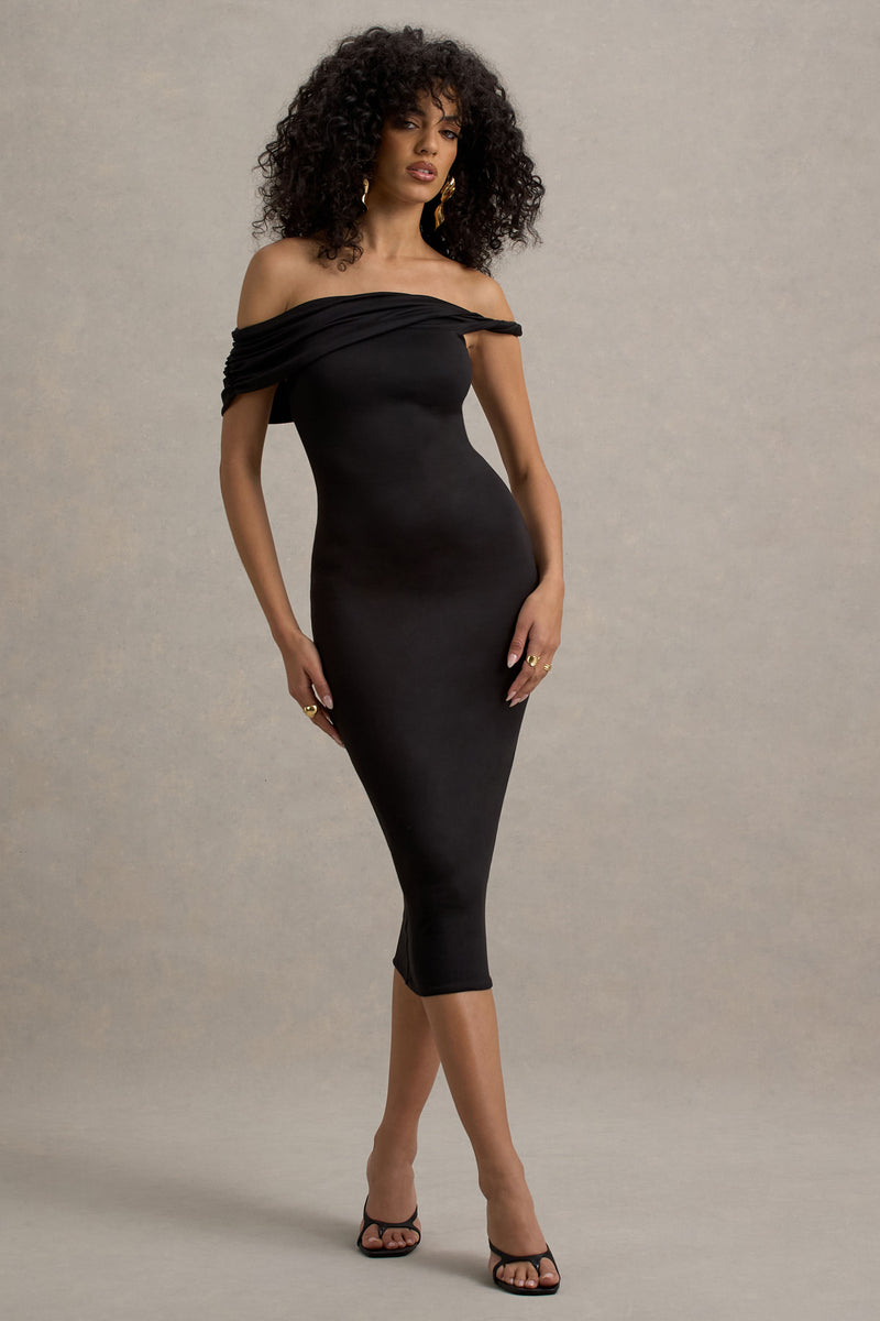 Skye Black Twisted Bardot Midi Dress – Club L London