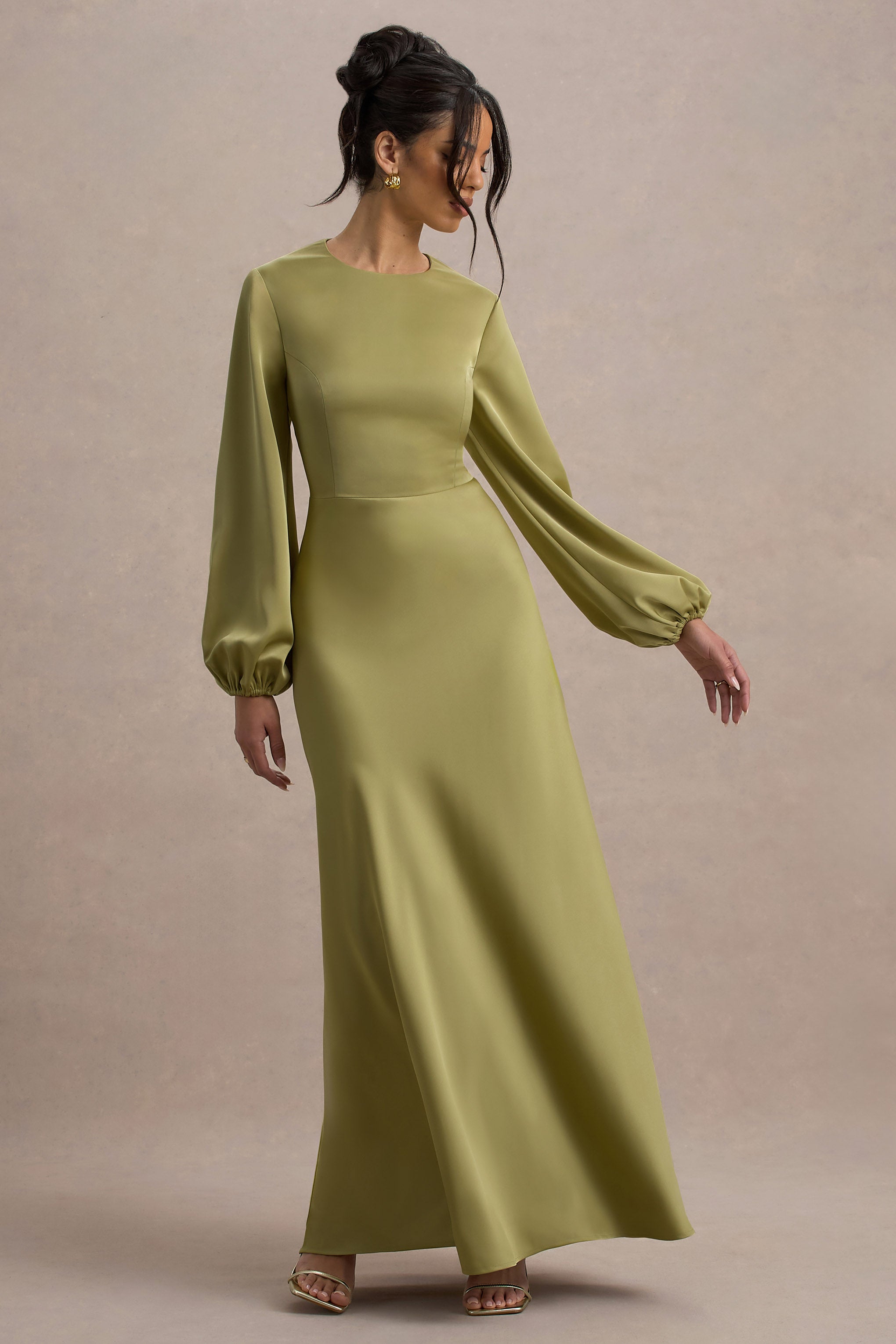 Crawley | Light Green Satin Puff-Sleeve Maxi Dress – Club L London