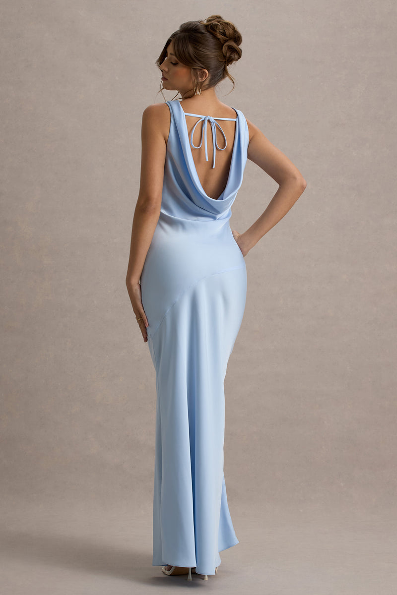 Alesso Powder Blue Satin Cowl-Neck Slip-Maxi Dress Club L London - USA Alesso Powder Blue Satin Cowl-Neck Slip-Maxi Dress Club L London - USA