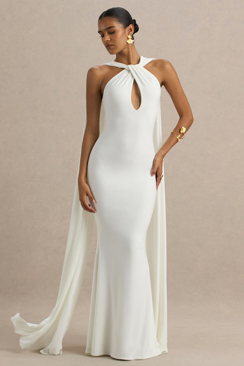 Rhoda | Black Twist Halter-Neck Cape Maxi Dress