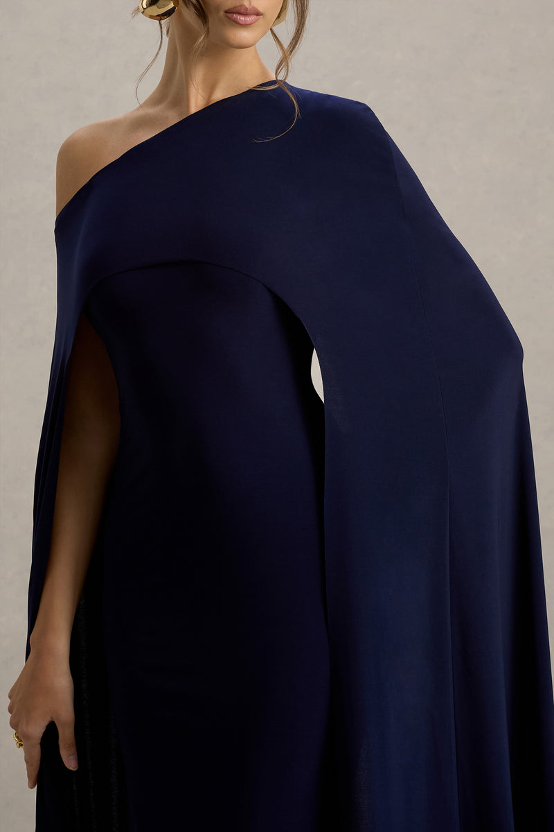 Florentina Navy One-Shoulder Cape Maxi Dress – Club L London - USA