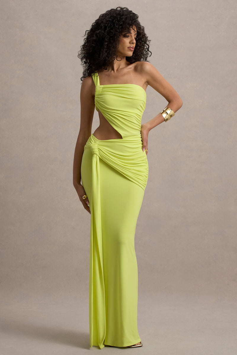 Giovanna Lime Green Asymmetric Maxi Dress With Wrap Skirt Giovanna Lime Green Asymmetric Maxi Dress With Wrap Skirt