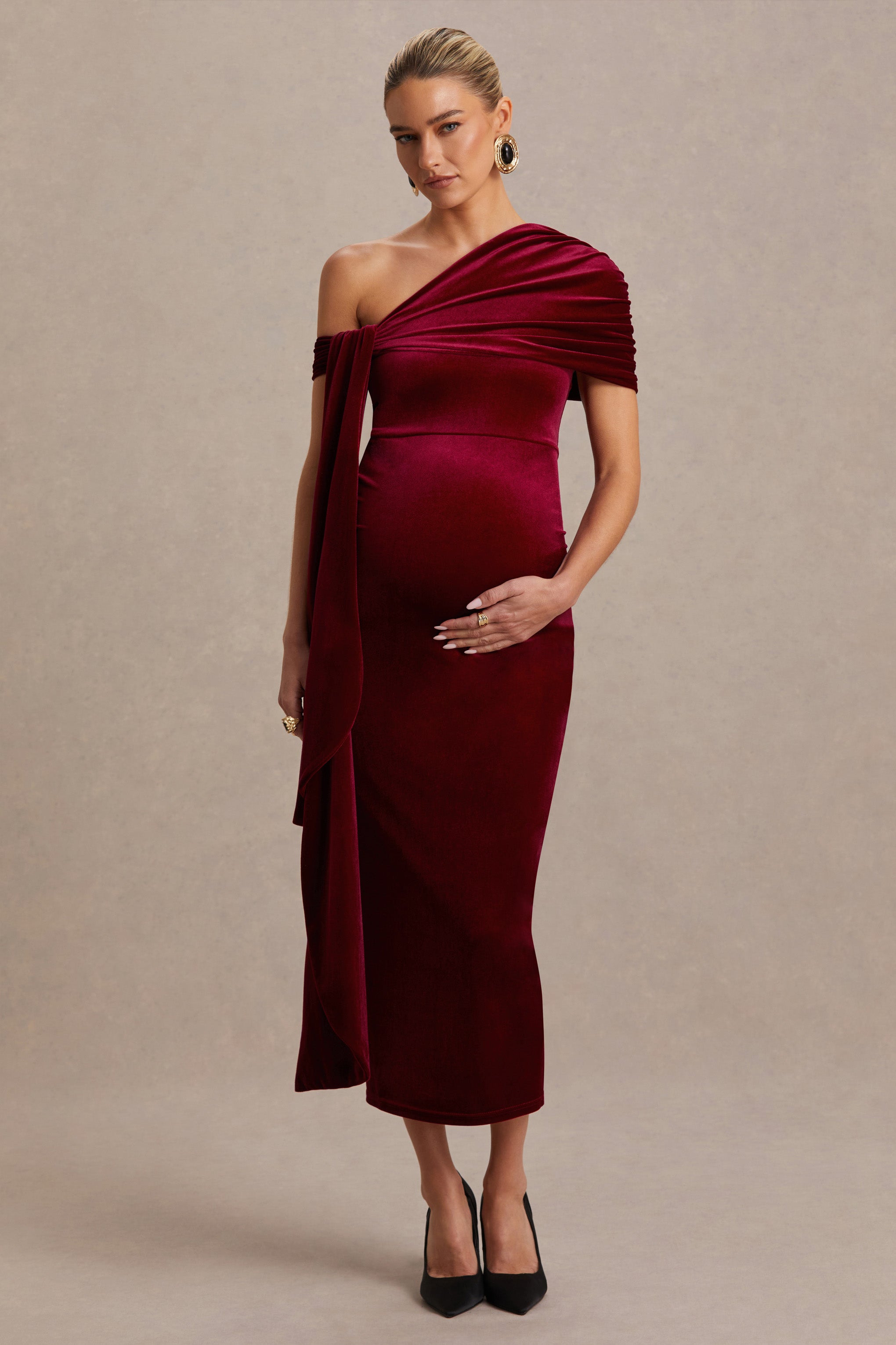 red maternity dress formal Anastasia Maternity Gown Long Sunset Red