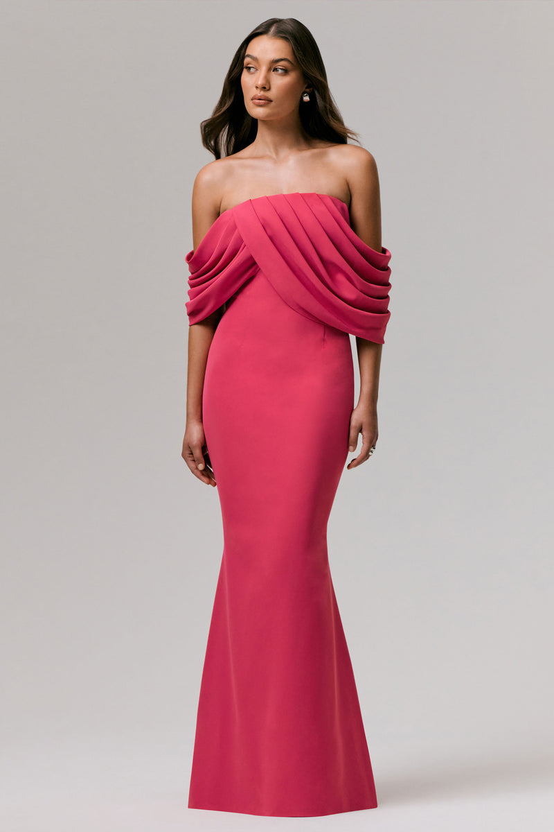 Serene Hot Pink Draped Bardot Maxi Dress – Club L London