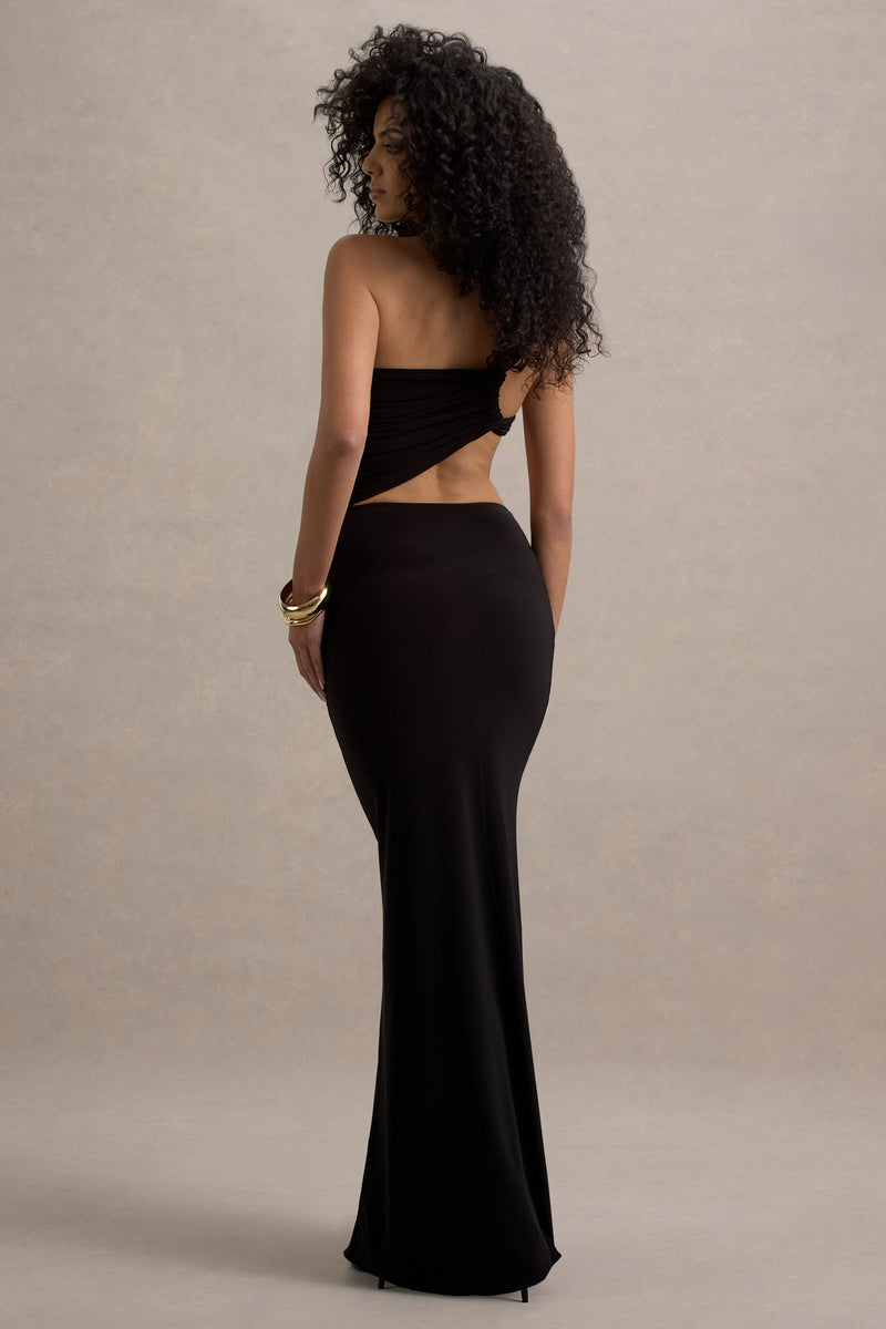 Giovanna | Black Asymmetric Maxi Dress with Wrap Skirt