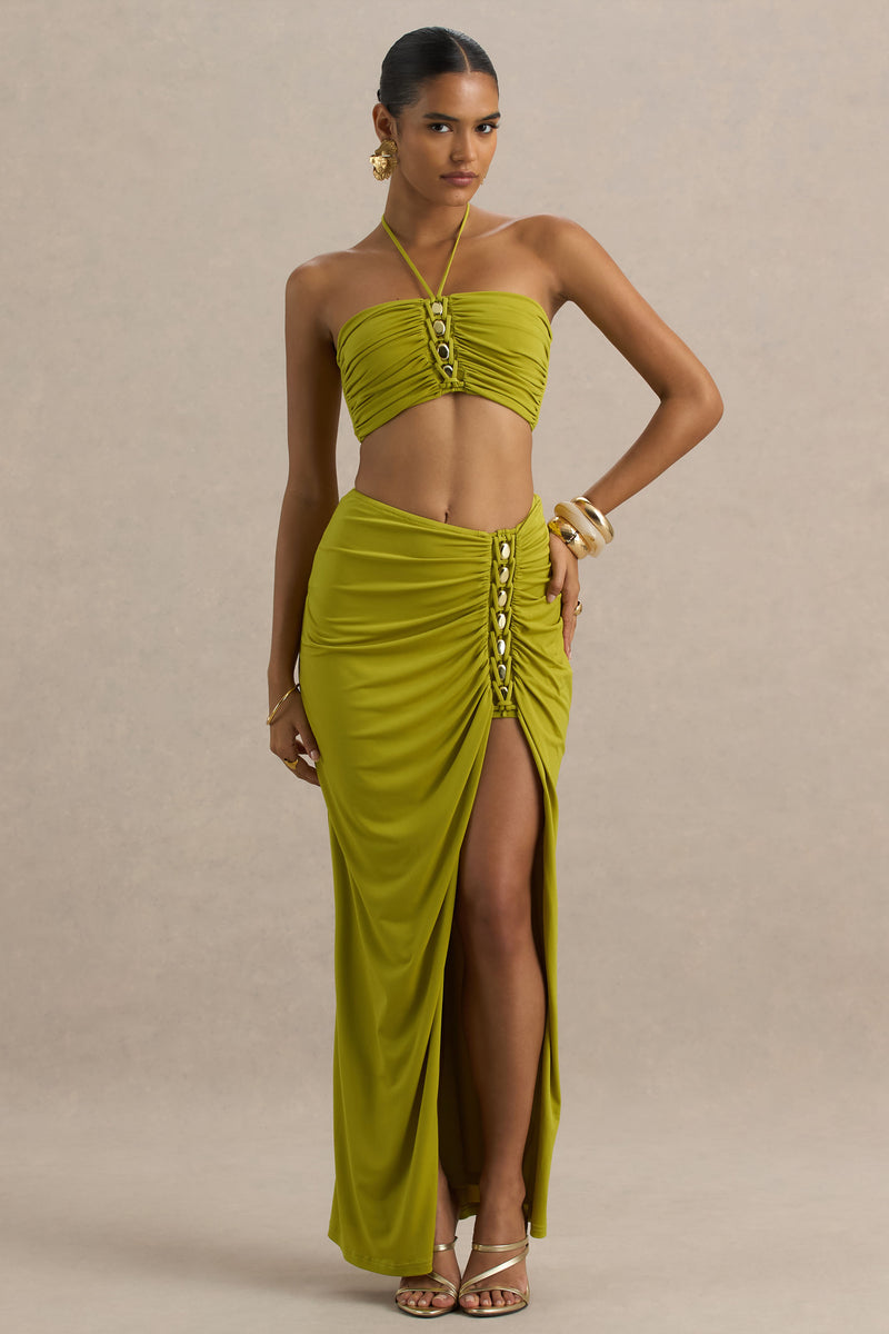 Liana Ruched Maxi Skirt - Green