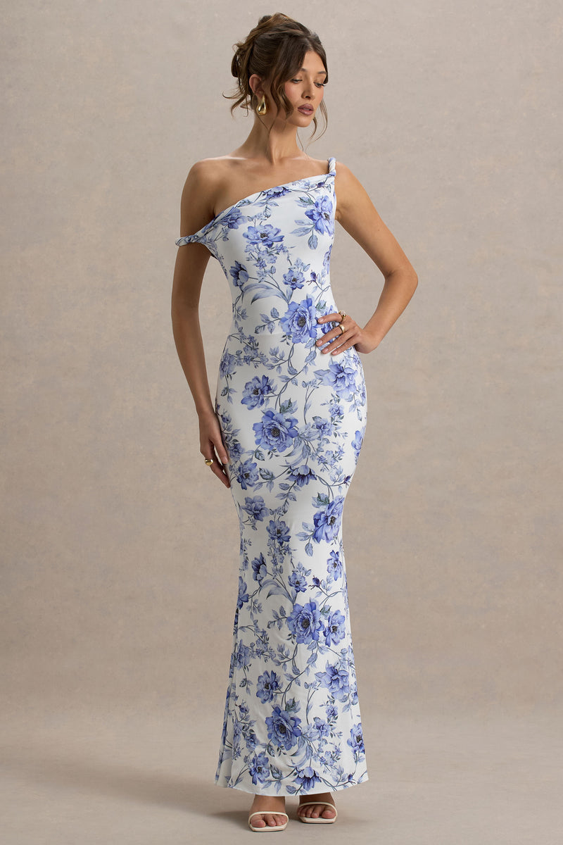 Lita Blue Floral Twisted Asymmetric Maxi Dress Club L London - USA Lita Blue Floral Twisted Asymmetric Maxi Dress Club L London - USA