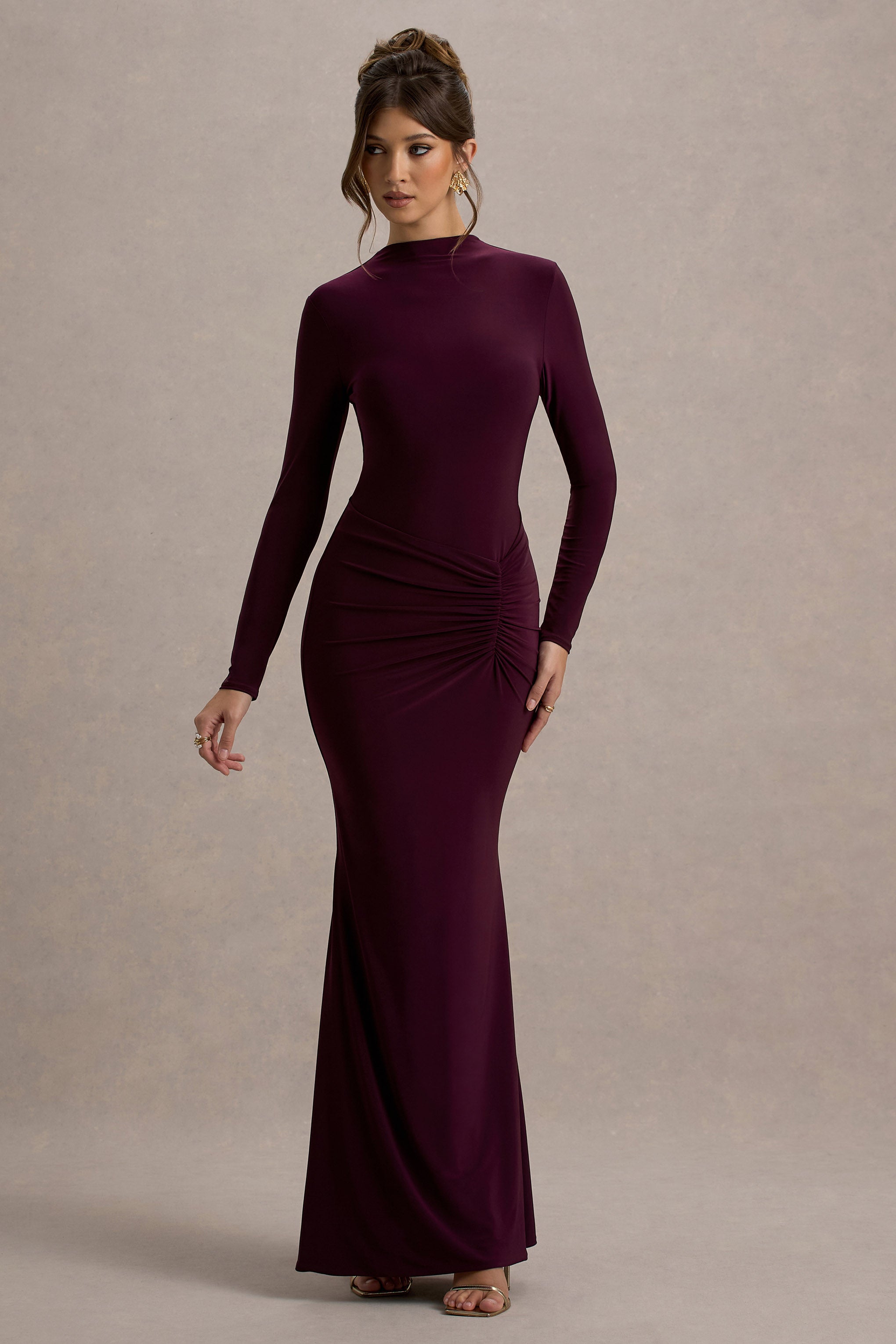 remi long sleeve gathered maxi dress Remi Ribbed Maxi Dress