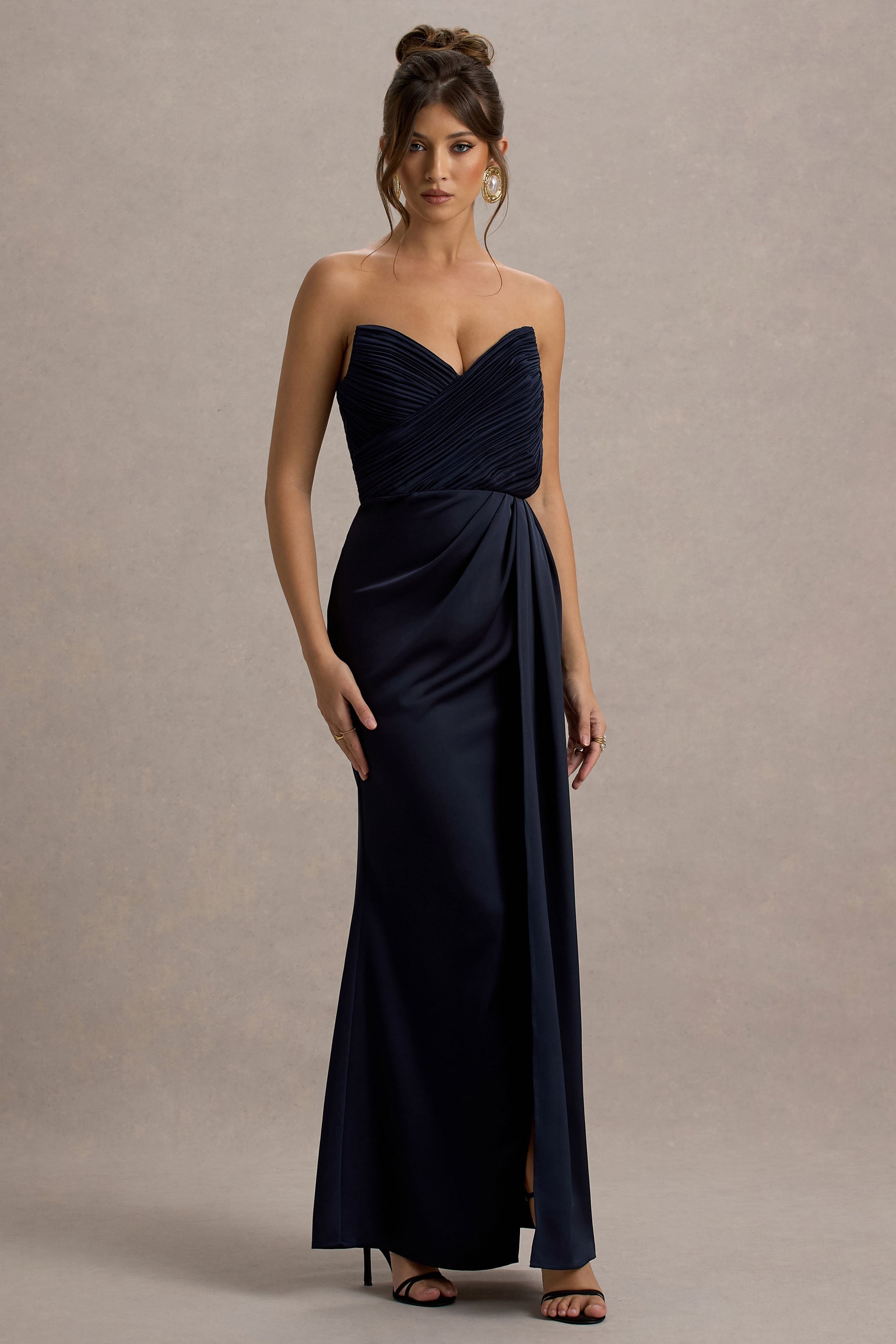 navy strapless cocktail dress Strapless Navy Silk-Satin Gown Vermilion
