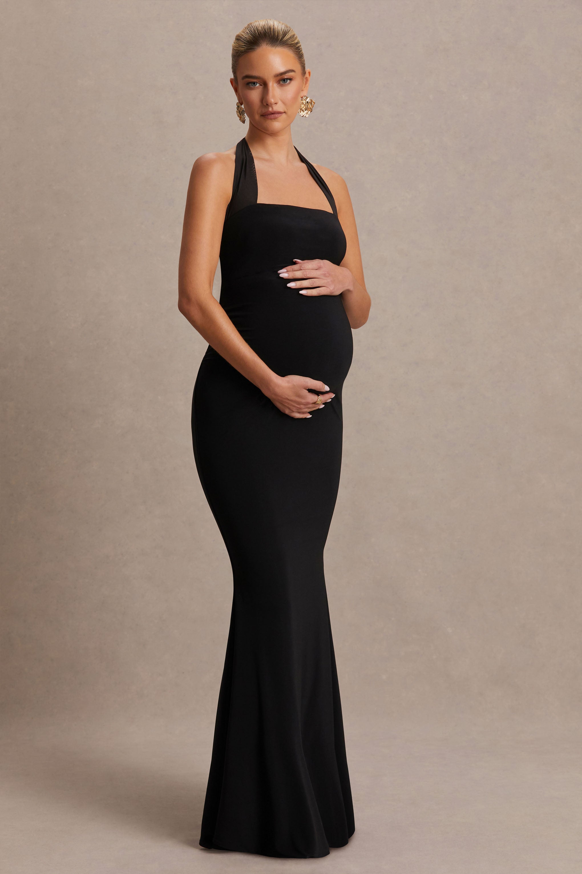maternity bridesmaid dress black Azazie Allessia Stretch Satin Dress