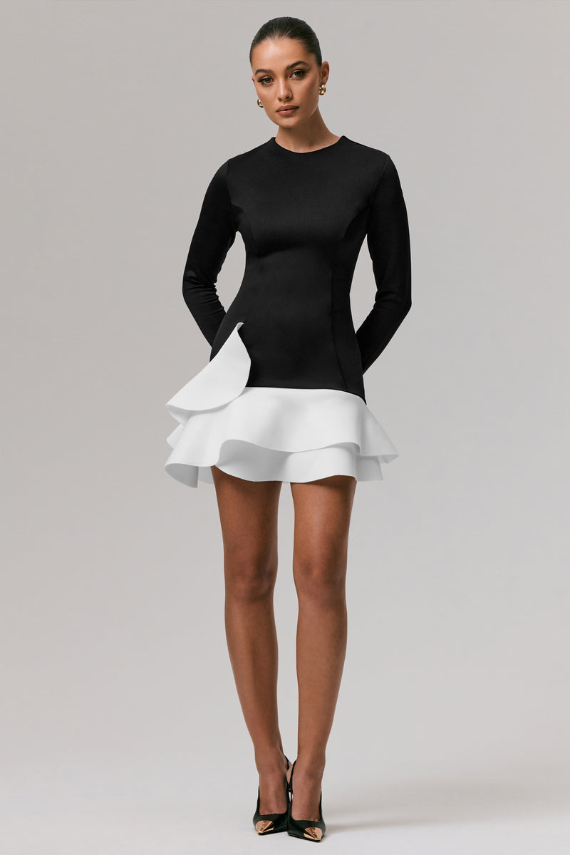 Lost Files Long Sleeve Mini Dress Black/White Stripe