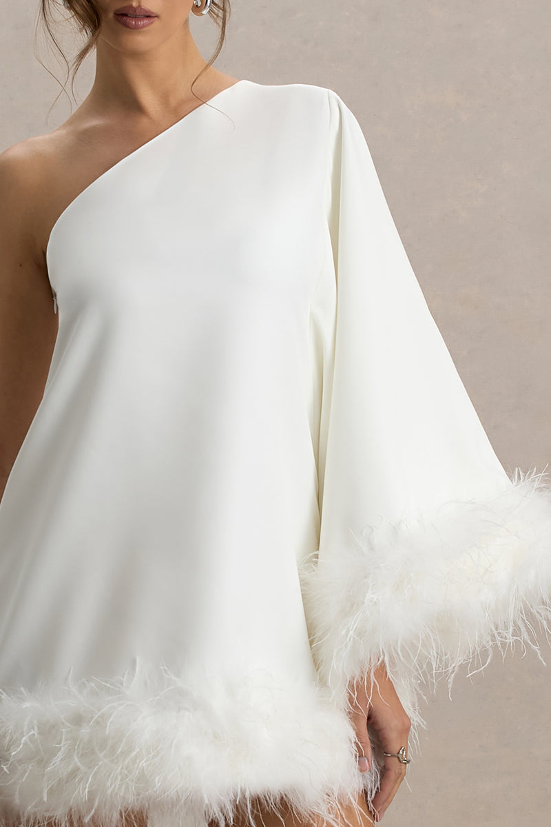Epiphany White One Shoulder Cape Sleeve Mini Dress With