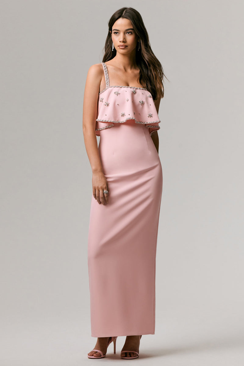 light pink maxi dresses Scarlet | Pale PINK Square-Neck Embellished Maxi Dress