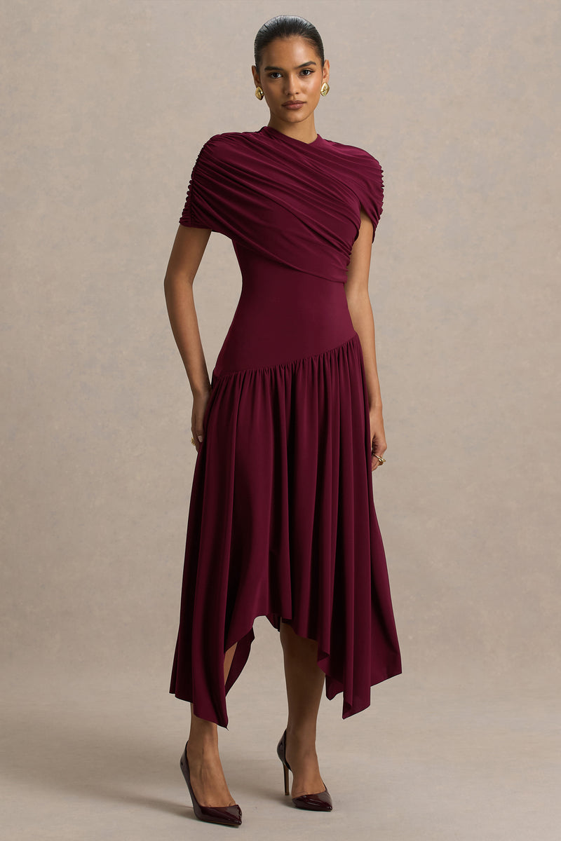 Ione | Teal Wrapped Midi Dress With Hanky Hem