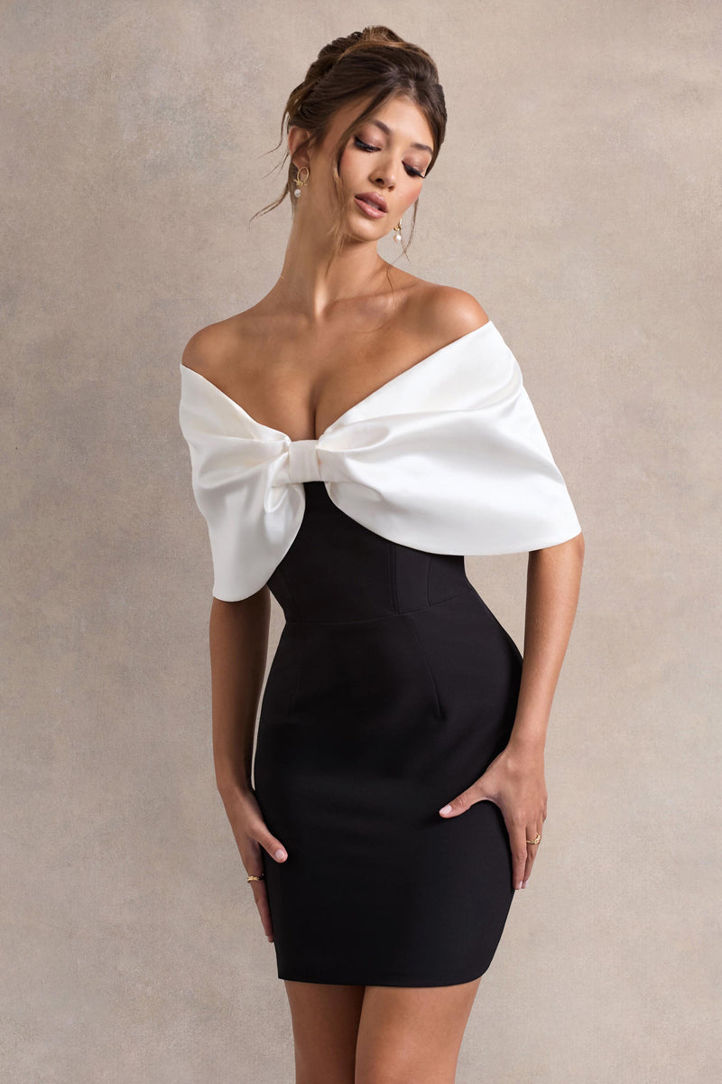 Easy padding dress ホワイト/ブラック S/M Dewdrop Black & White Mini Dress With Oversized Bow – Club L