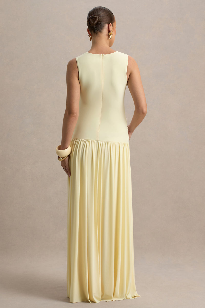 club london yellow dress Outline | Lemon Crew-Neck Maternity Maxi Dress With Pleated Skirt
