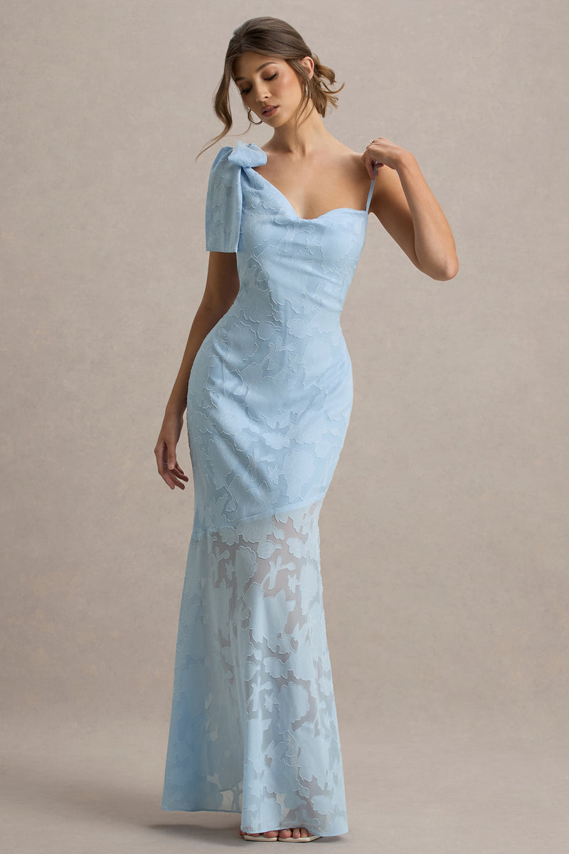 Chyna Light Blue Cowl-Neck Maxi Dress With Bow Strap Club L London - USA Chyna Light Blue Cowl-Neck Maxi Dress With Bow Strap Club L London - USA