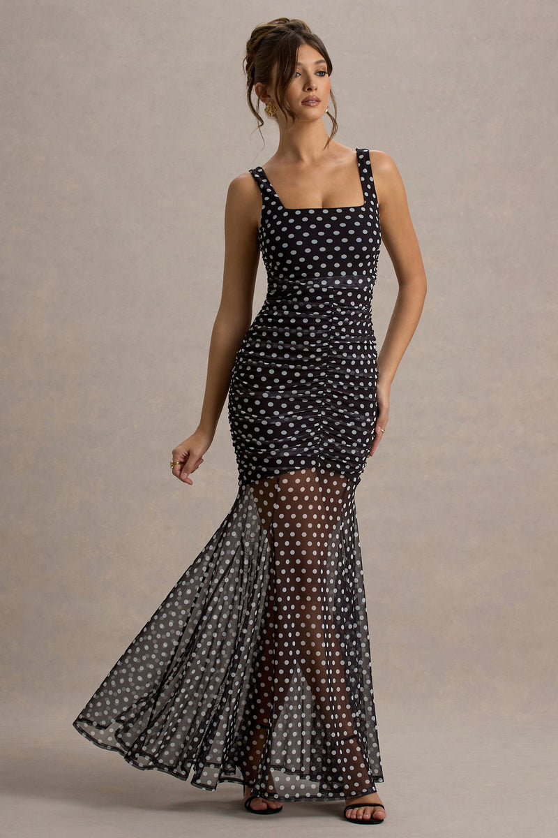 Galaxia | Black & White Polka Dot Maxi Dress With Mesh Skirt - UK 16 Black AND White POLKADOT Galaxia | Black & White Polka Dot Maxi Dress With Mesh Skirt - UK 16 Black AND White POLKADOT