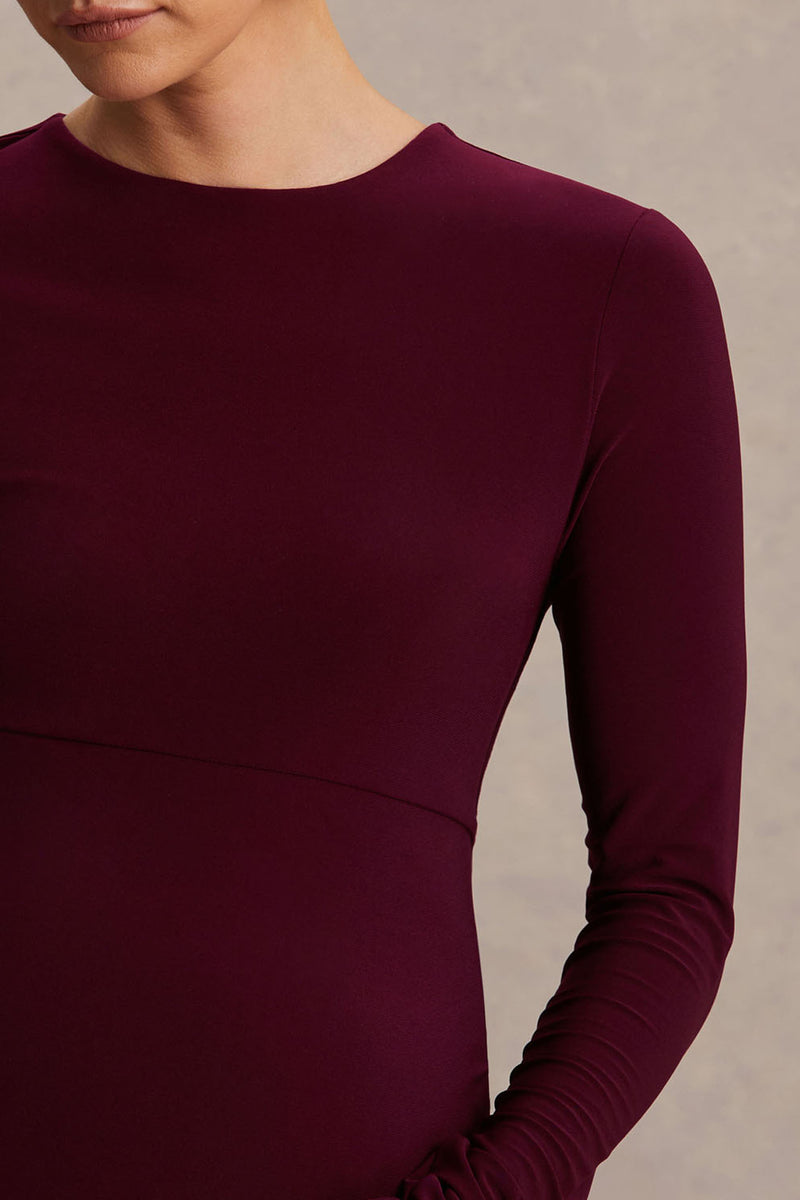 bodycon midi dress petite Monroe Burgundy Crew-Neck Maternity Maxi Dress With Drop-Waist – Club L  London
