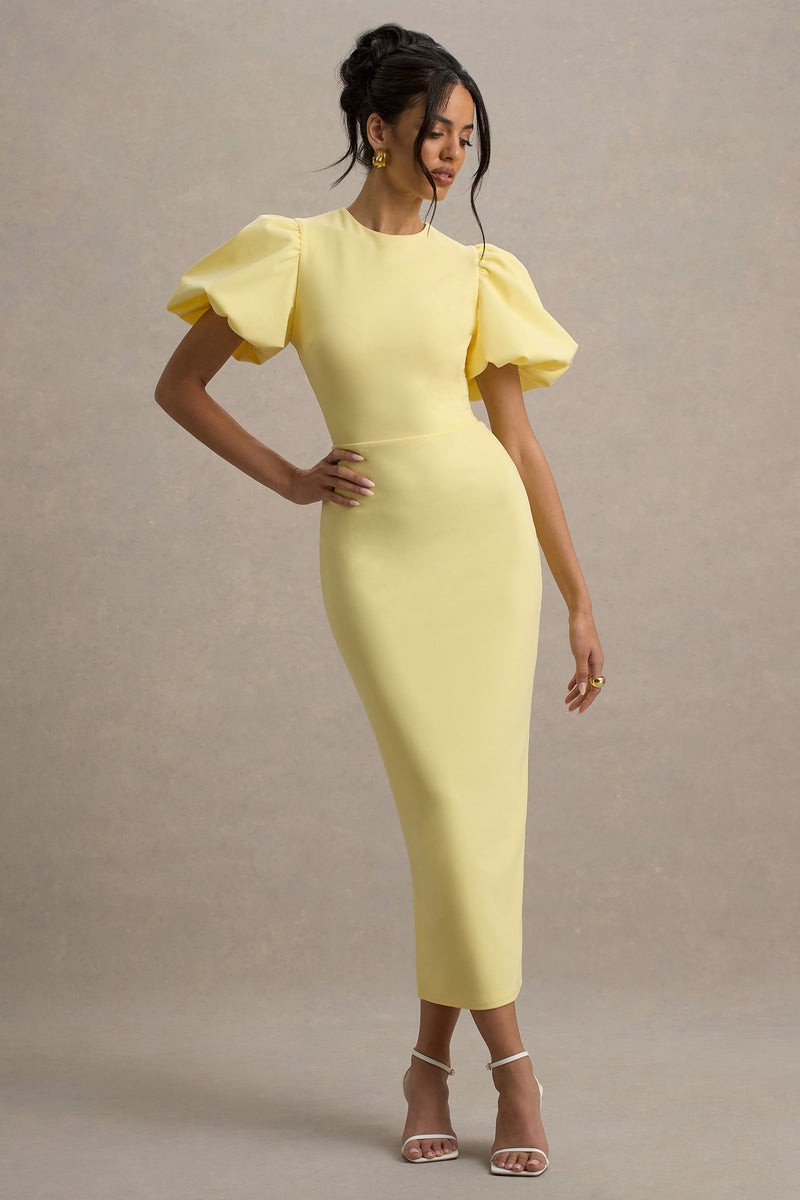 Dakota Lemon Puff-Sleeve Midi Dress – Club L London Dakota Lemon Puff-Sleeve Midi Dress – Club L London