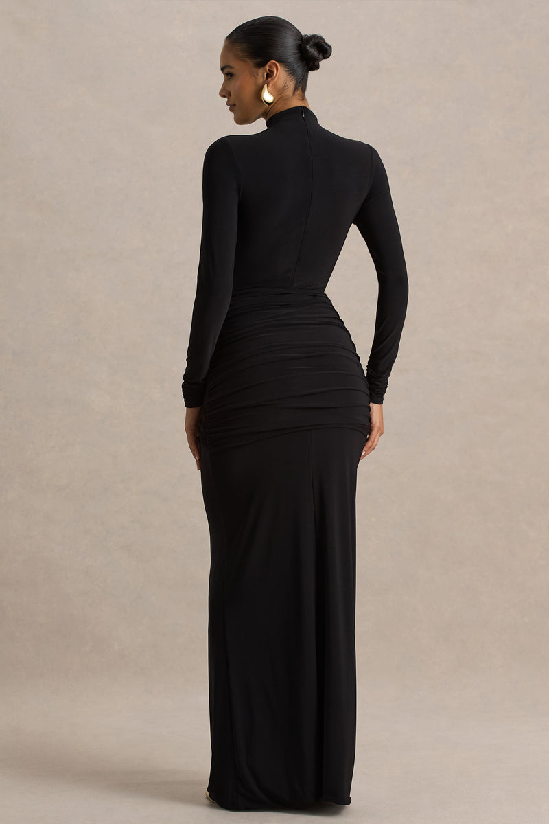 Alula Black High-Neck Maxi Dress With Twist Detail – Club L London