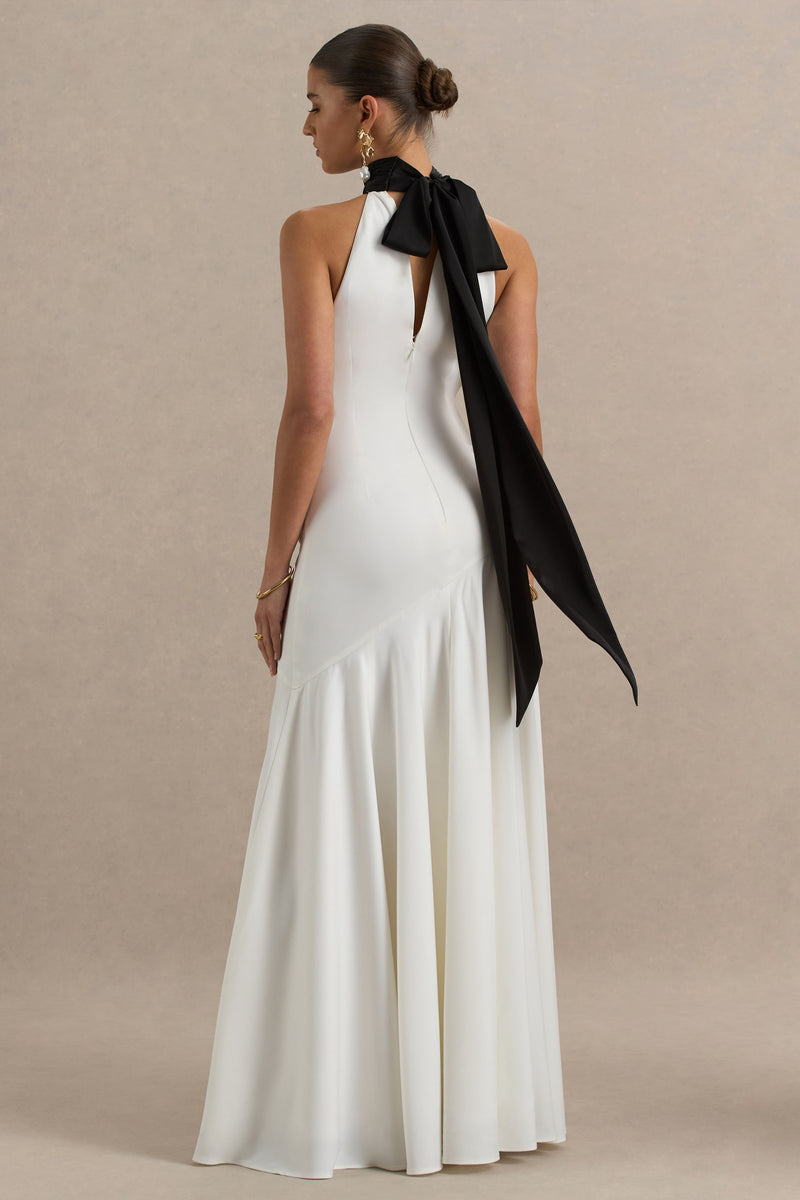 【関税込み】ROCHAS Draping neckline dress Luscious White And Black High-Neck Maxi Dress With Drop