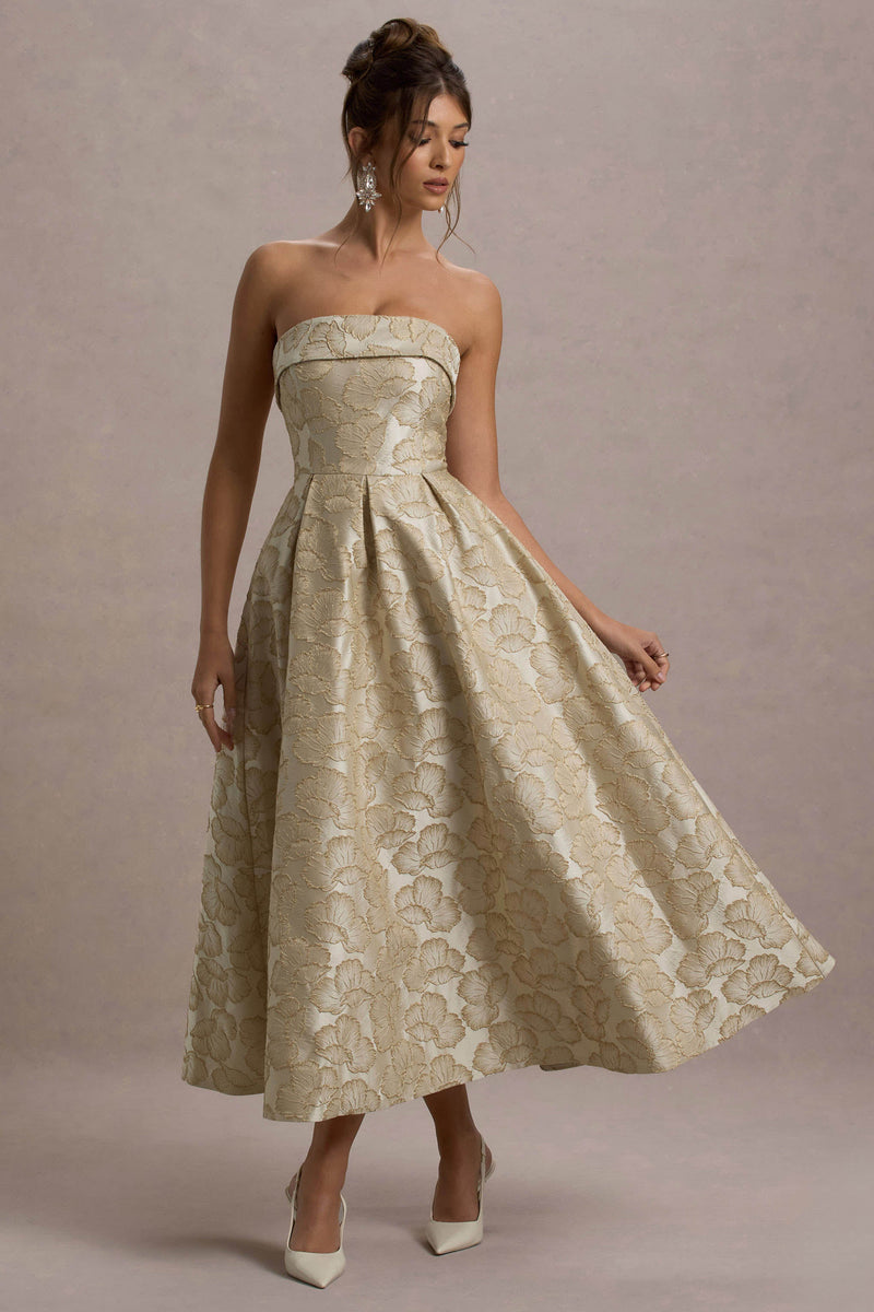 Zuma Gold Metallic Jacquard Strapless Midi Dress – Club L London - USA