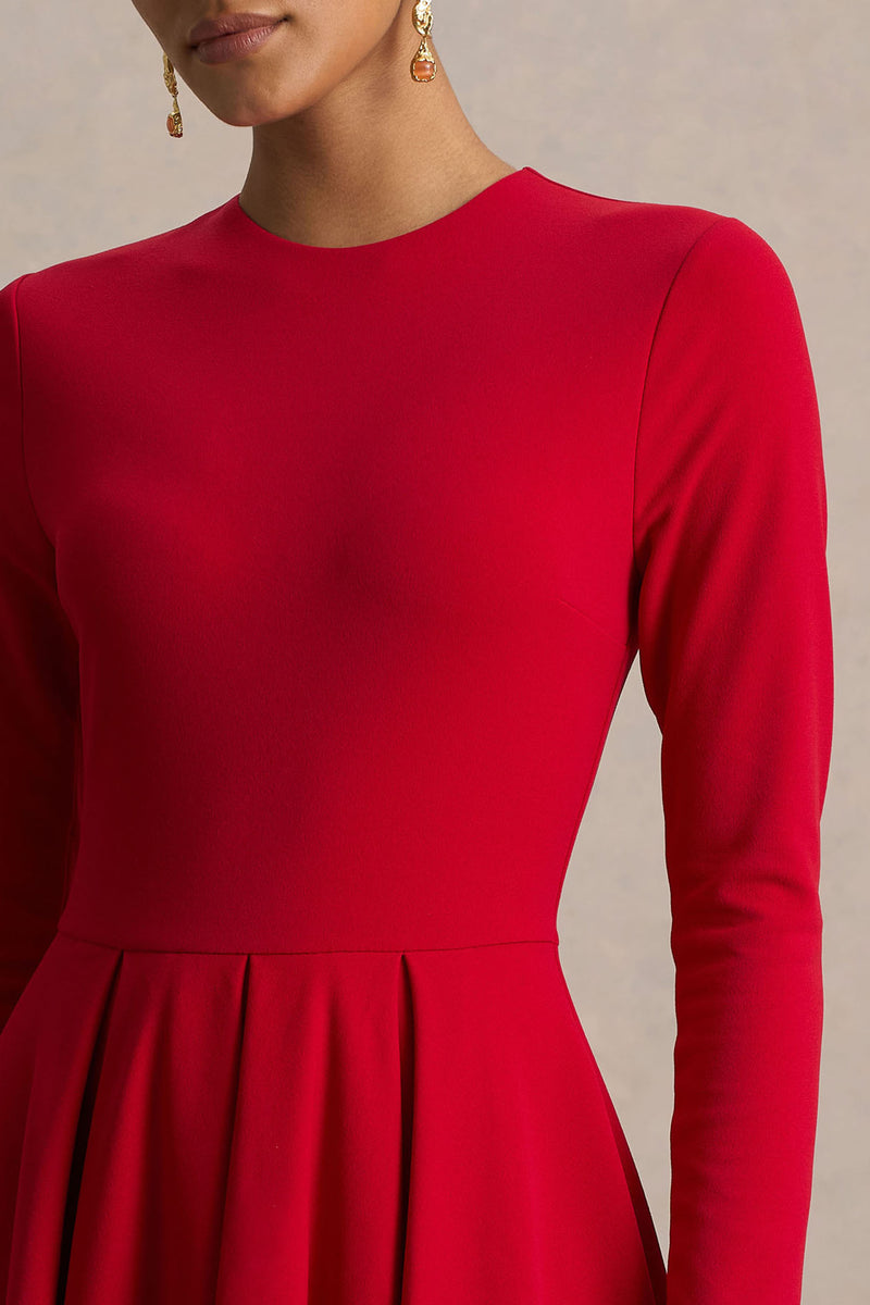 Bellamy Red Crew-Neck Long-Sleeve Midi Dress – Club L London