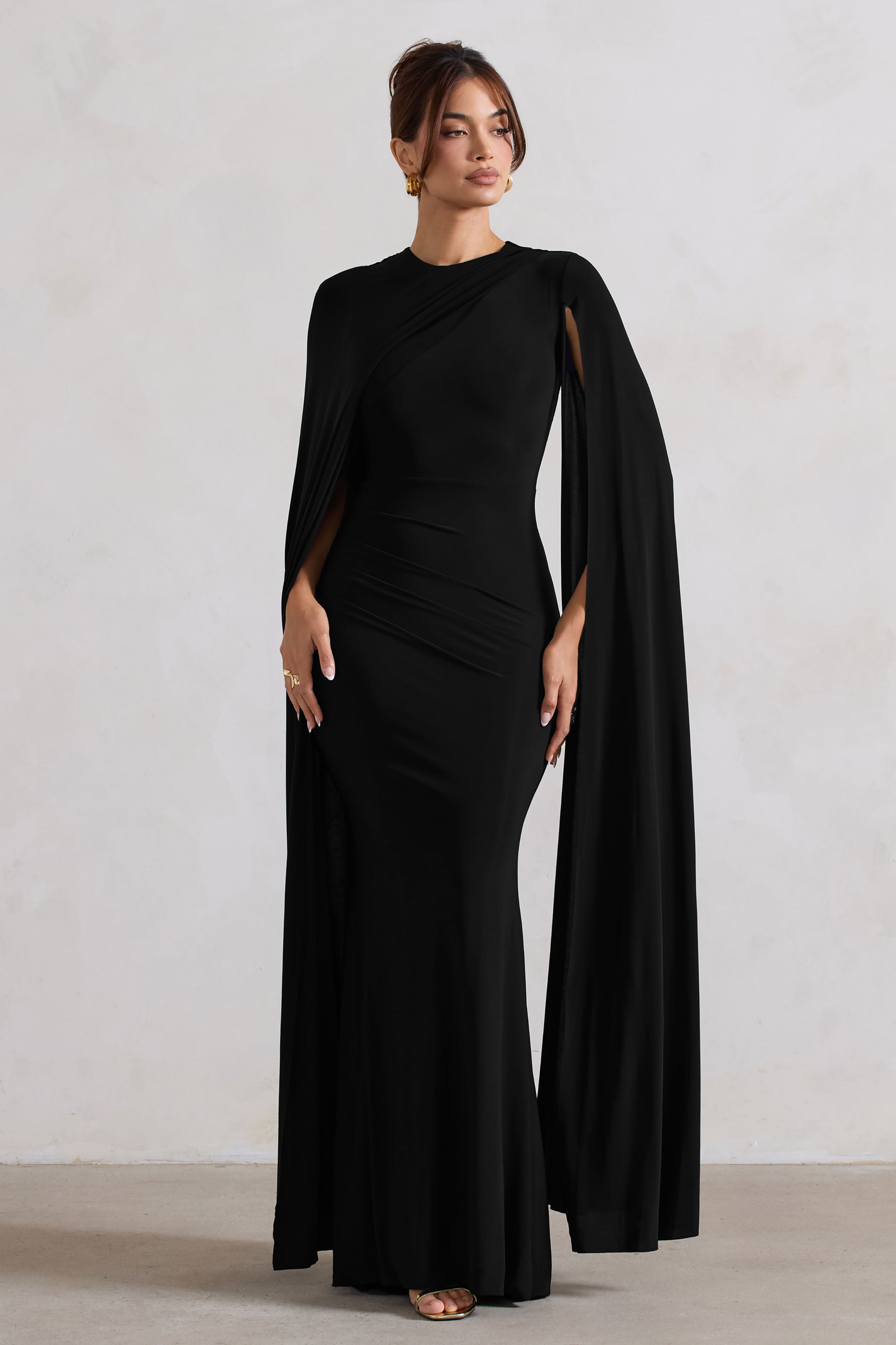 ladies cape dress Long Cape Dress for Women, Elegant Evening Maxi Dress with Flowing Cap   Meravia