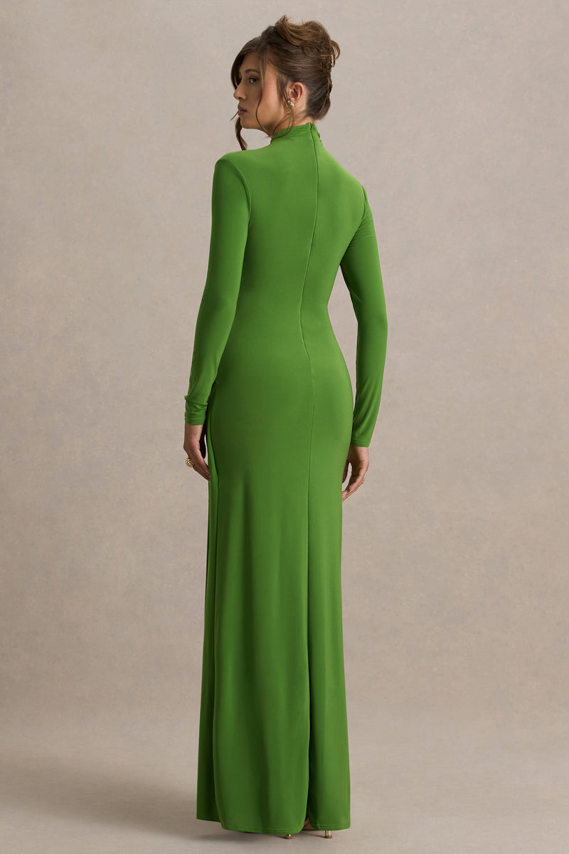Hourglass | Green Long-Sleeve Twisted Maxi Dress With Split - UK 12 Green