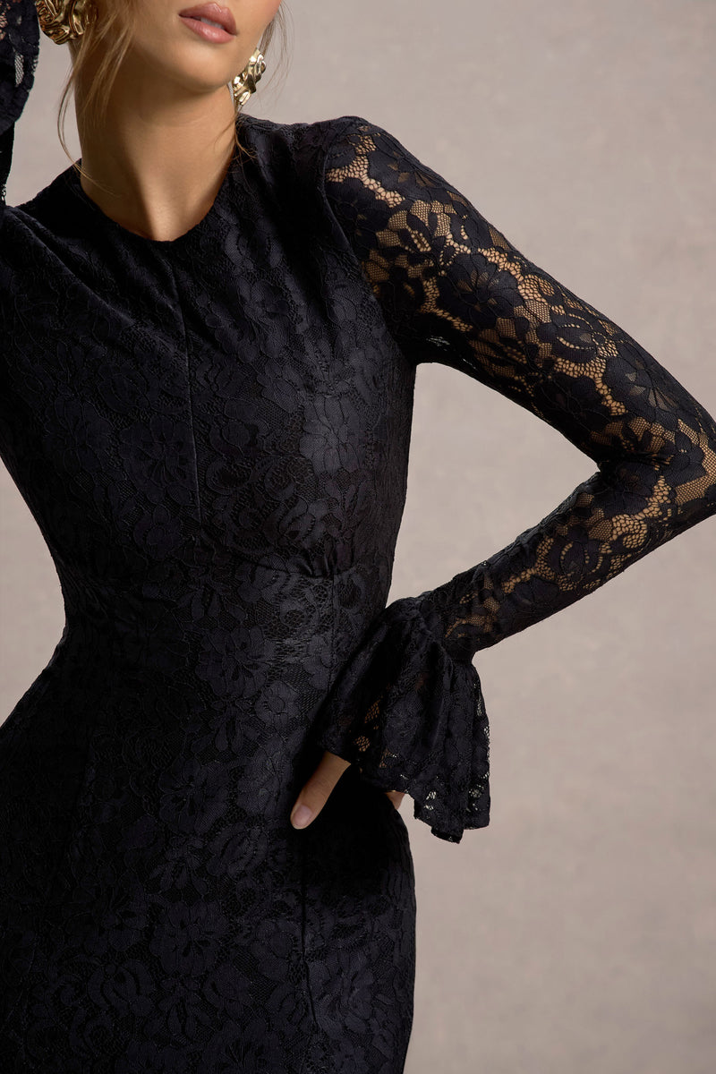 green emerald velvet dress Fit and Flare Dress w/ Lace Contrast main image 1