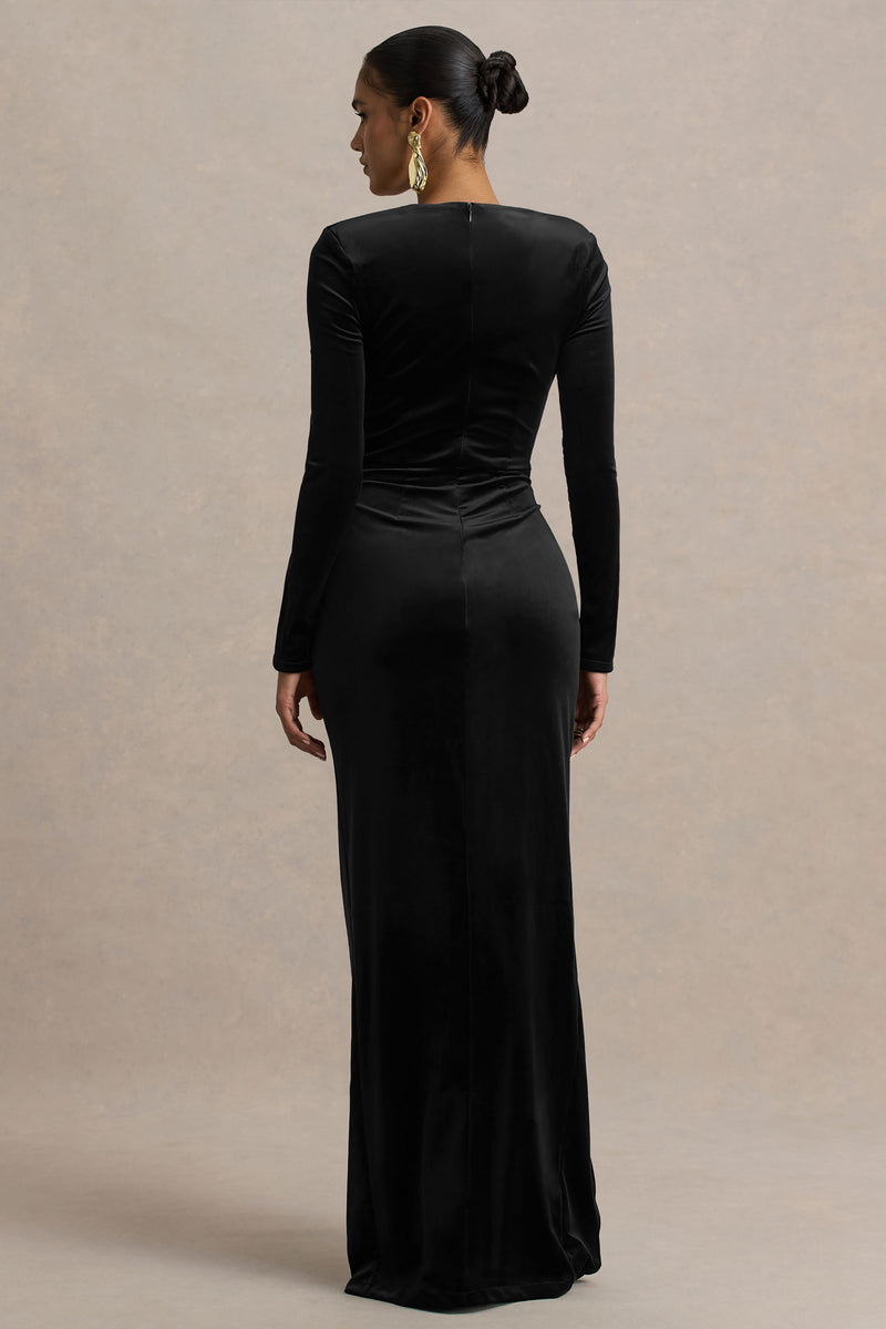 Fay | Black Velvet Corset Style Knot Maxi Dress US 2 / Black Fay | Black Velvet Corset Style Knot Maxi Dress US 2 / Black