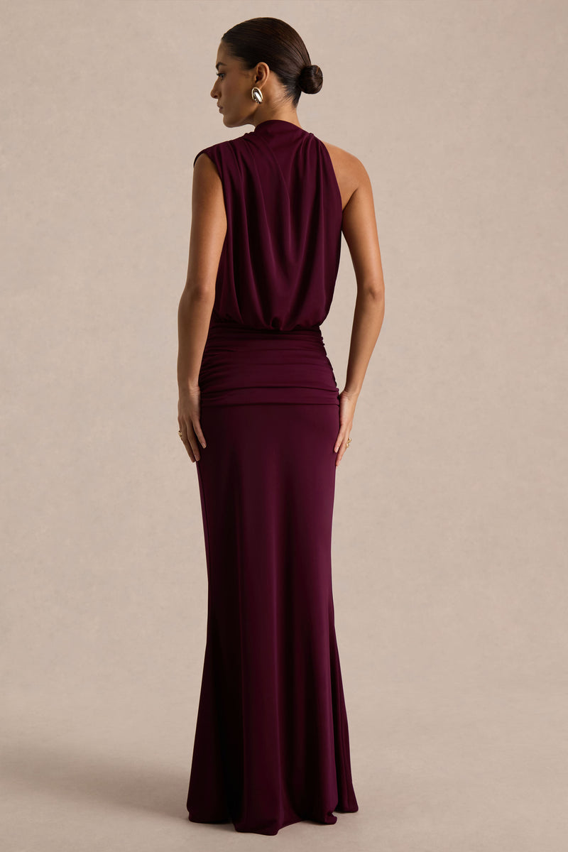 Umaira Burgundy High-Neck Maxi Dress – Club L London