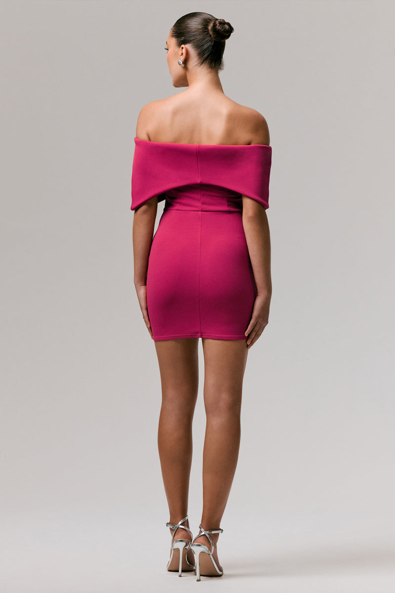 bardot annabelle bow mini dress Sadie | Hot PINK Bow Bardot Mini Dress