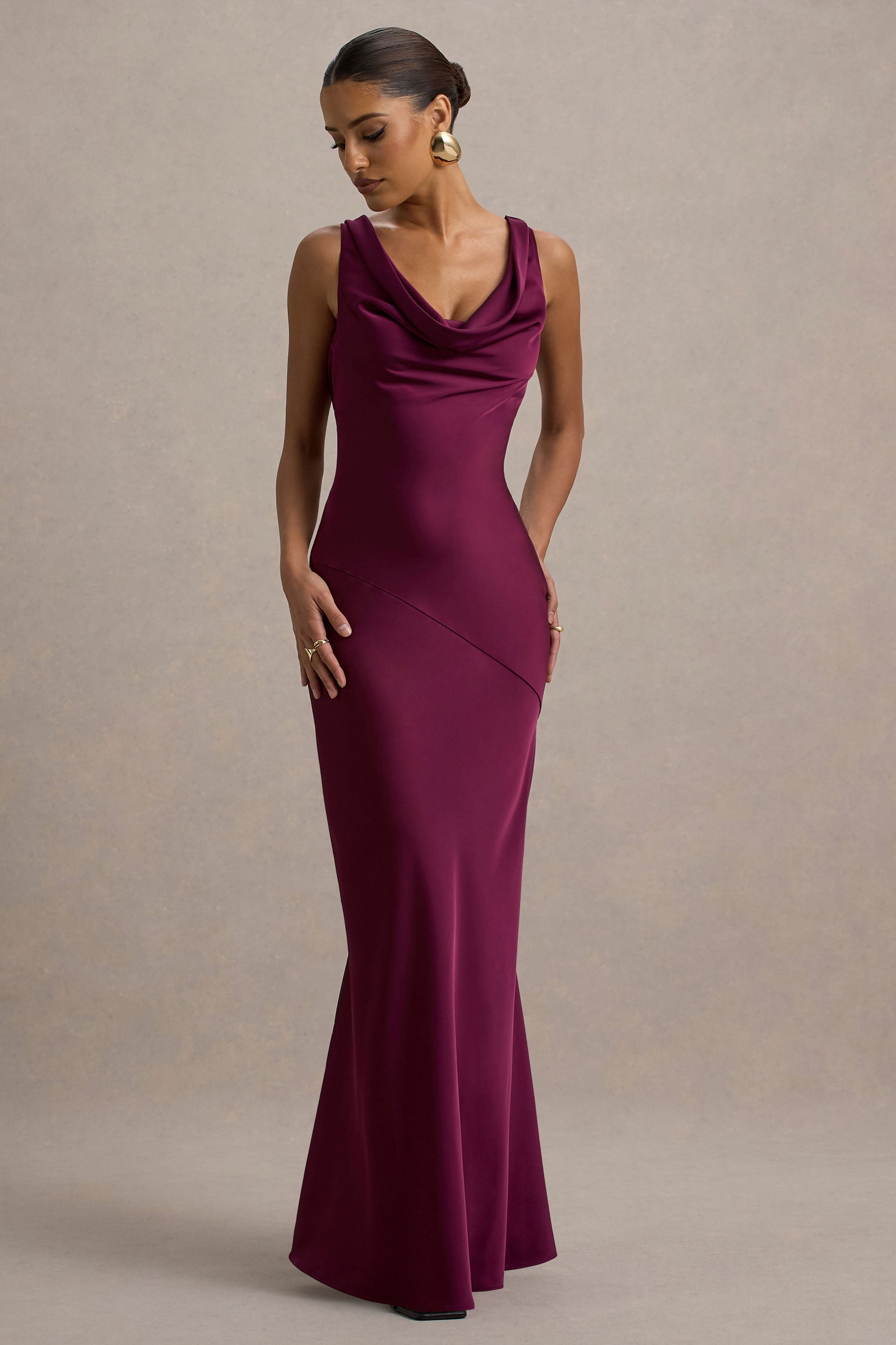 burgundy cocktail & party dresses Alesso | Satin Cowl-Neck Slip-Maxi Dress Trendy 4 year Girl sale_20260512 memorial day Velvet Length colour:Rust Red