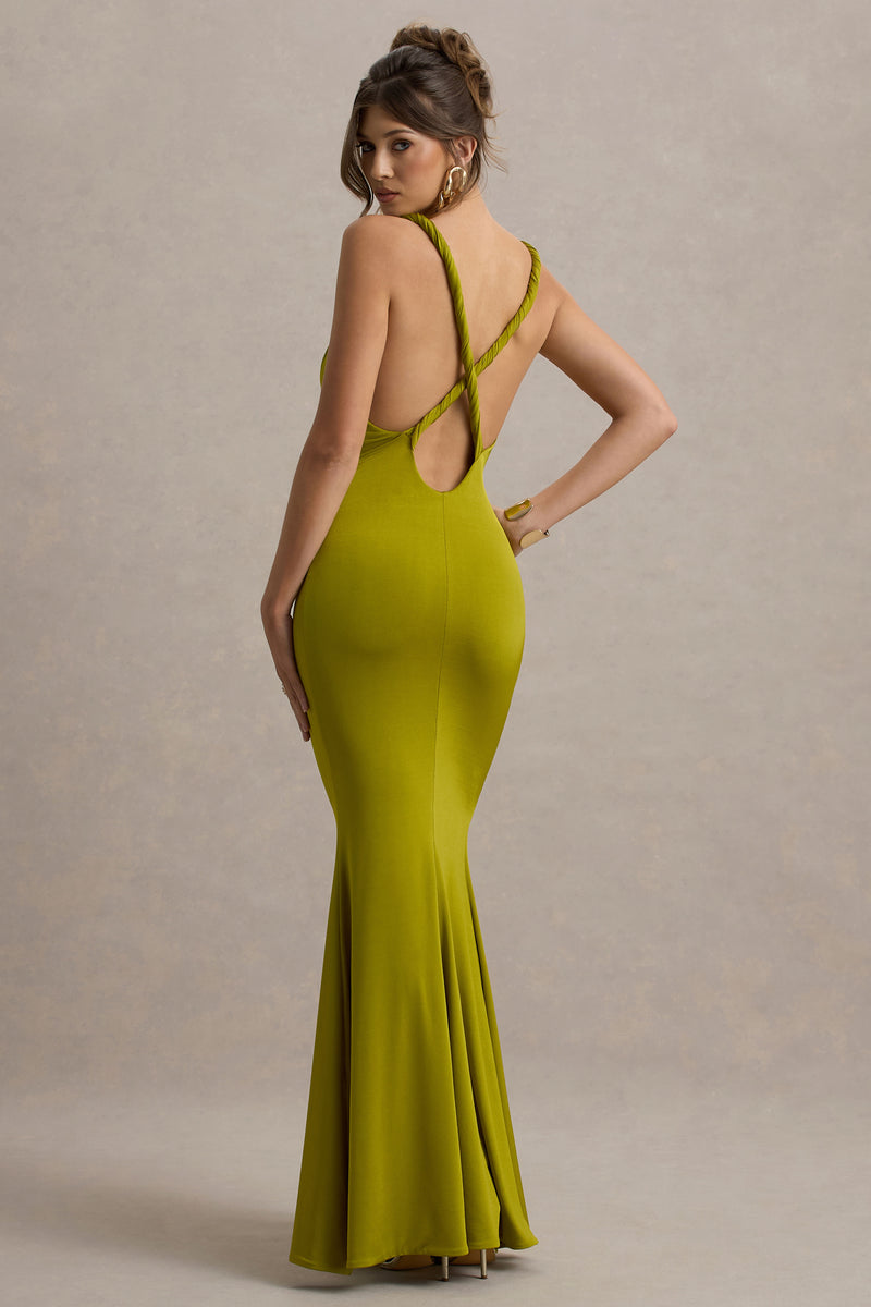Santez Green Twisted Plunge-Neck Maxi Dress – Club L London