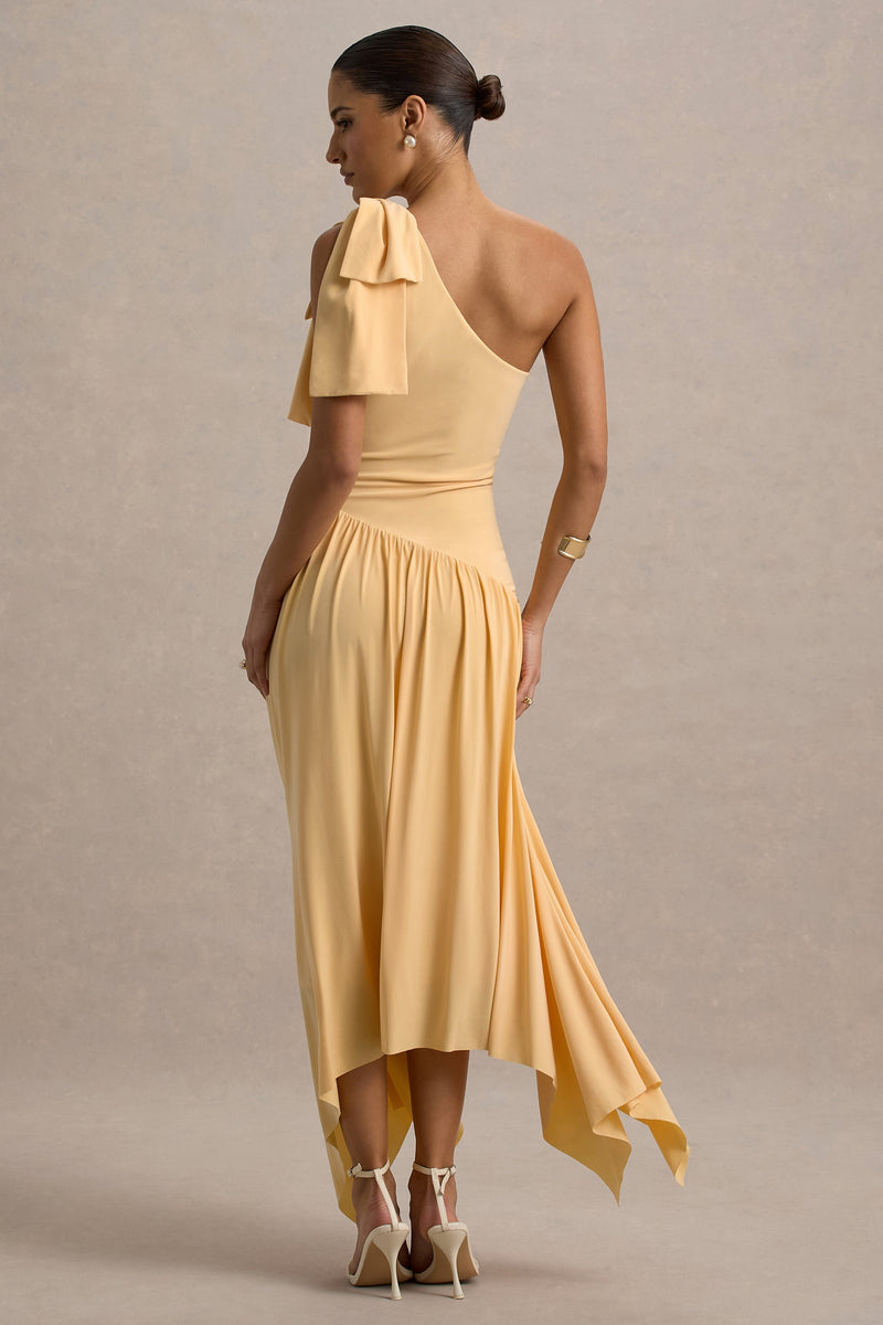 Lotus Love Orange One-Shoulder Hanky-Hem Maxi Dress With Bow