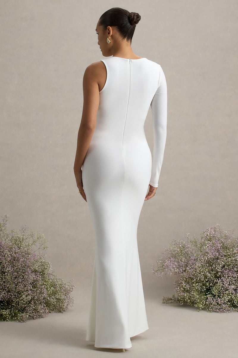 Oh Baby White Maternity One Shoulder Bodycon Maxi Dress – Club L London