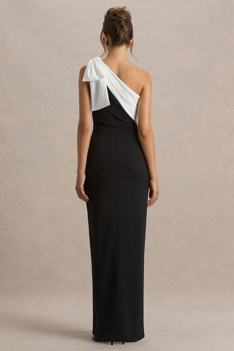 Kiri Black & White One-Shoulder Bow Maxi Dress – Club L London