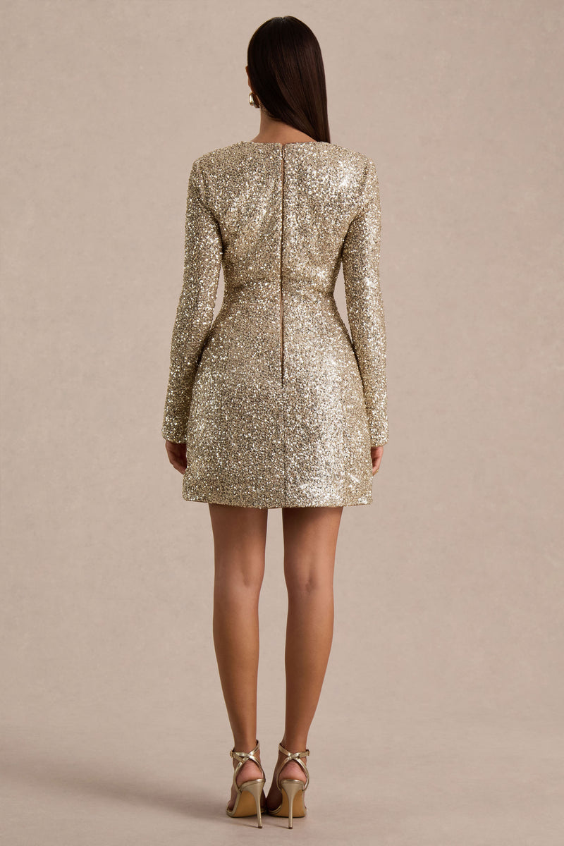 gold sequin mini dress long sleeve Amazon.com: Women's Gold Sequined Long Sleeve Cutout Back Mini Dress for Night Out : Clothing, Shoes & Jewelry