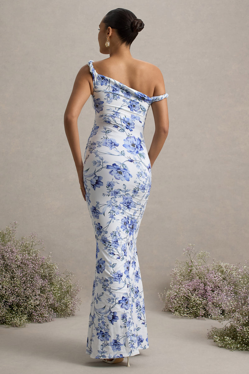 Lita Blue Floral Print Twisted Asymmetric Maternity Maxi Dress Club L London - USA Lita Blue Floral Print Twisted Asymmetric Maternity Maxi Dress Club L London - USA