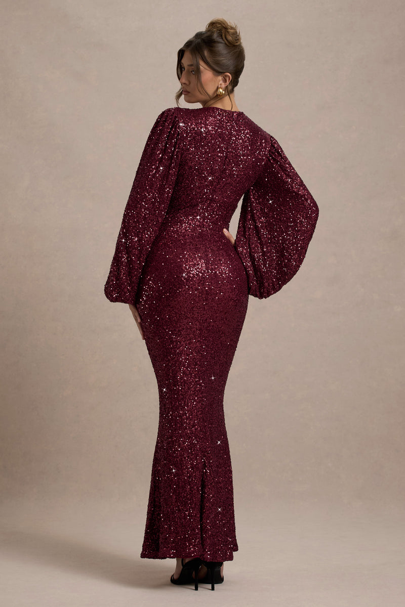 Kaelin Berry Sequin Plunge-Neck Maxi Dress  Club L London - USA
