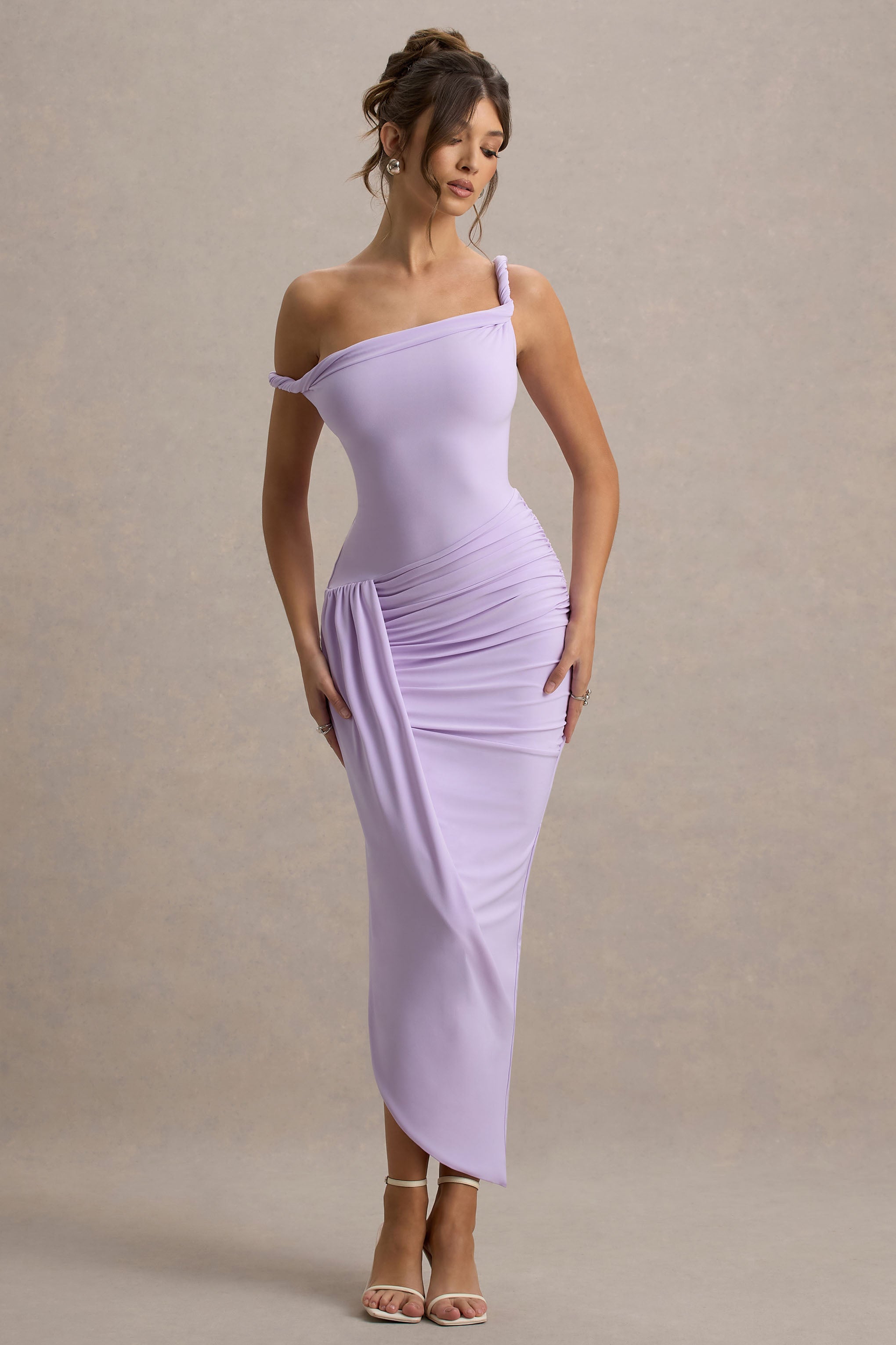 Angelique | Lilac Twisted Asymmetric Maxi Dress – Club L London