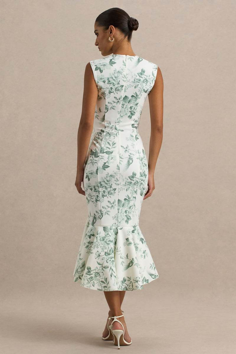 midi fishtail dress Priceless Green Porcelain Print Print High-Neck Fishtail Midi Dress – Club  L London