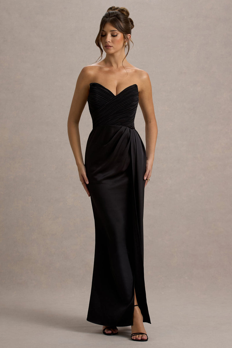 Elevated Simplicity Strapless Satin Maxi Dress Black