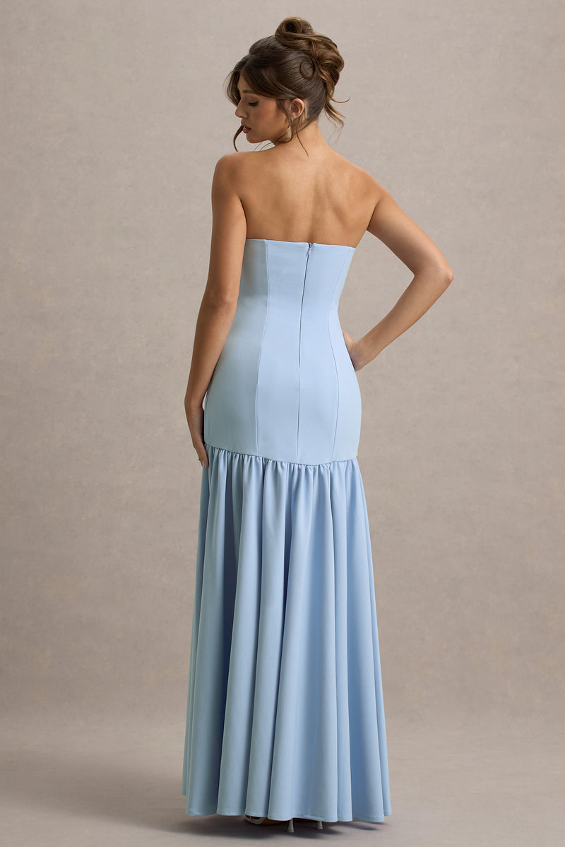 green emerald velvet dress Penny Powder Blue Bandeau Drop-Waist Maxi Dress – Club L London