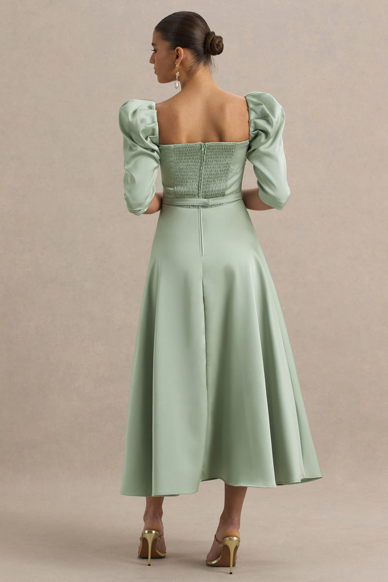 Rosey Green Satin Sweetheart Midi Dress Club L London - USA Rosey Green Satin Sweetheart Midi Dress Club L London - USA