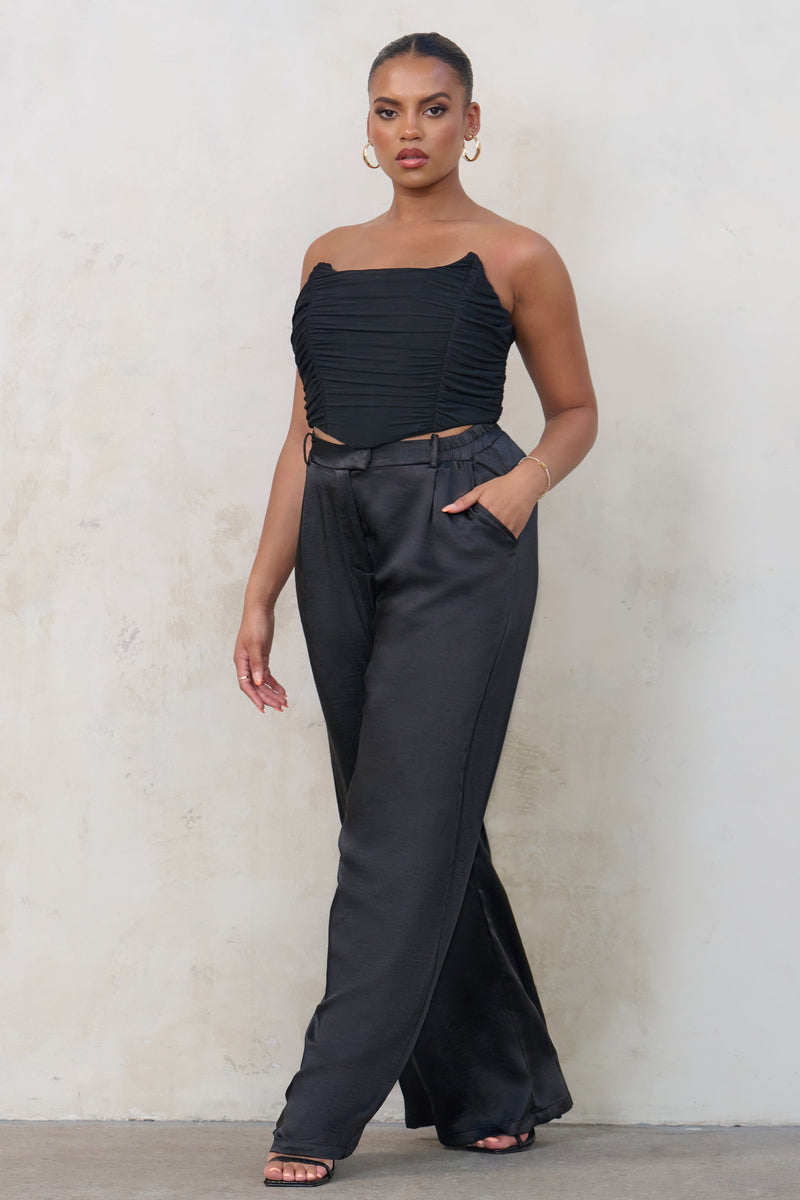 No Limits | Plus Black Satin Wide Leg Trousers