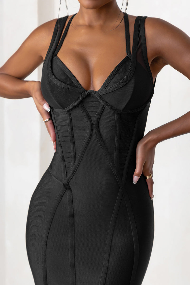 Jetsetter | Black Bandage Wired Mini Dress With Shaping Seam Detail